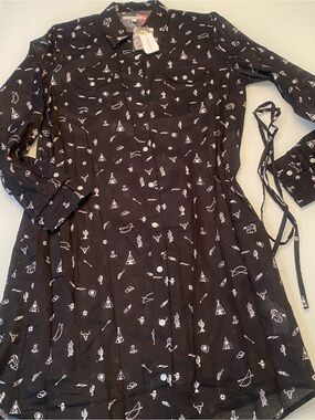Tin Haul Black Western Cactus Novelty Print Sheer Shirt Dress NWT Tag Pendant XL